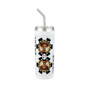 Hokkyoku Arashi™ 20 oz stainless steel tumbler with straw, front view featuring Hokkyoku Arashi™ SHENANIGANS' Black Joker direct UV print on powder coat finish. Copyright ©2026. Hokkyoku Arashi™ — All Rights Reserved. HokkyokuArashi.com