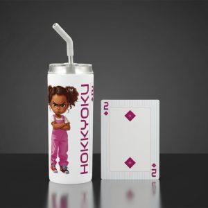 Hokkyoku Arashi™ Deck & Sip Bundle, 2D tumbler paired with 2 of Diamonds playing card, front view. Copyright ©2026. Hokkyoku Arashi™ — All Rights Reserved. HokkyokuArashi.com