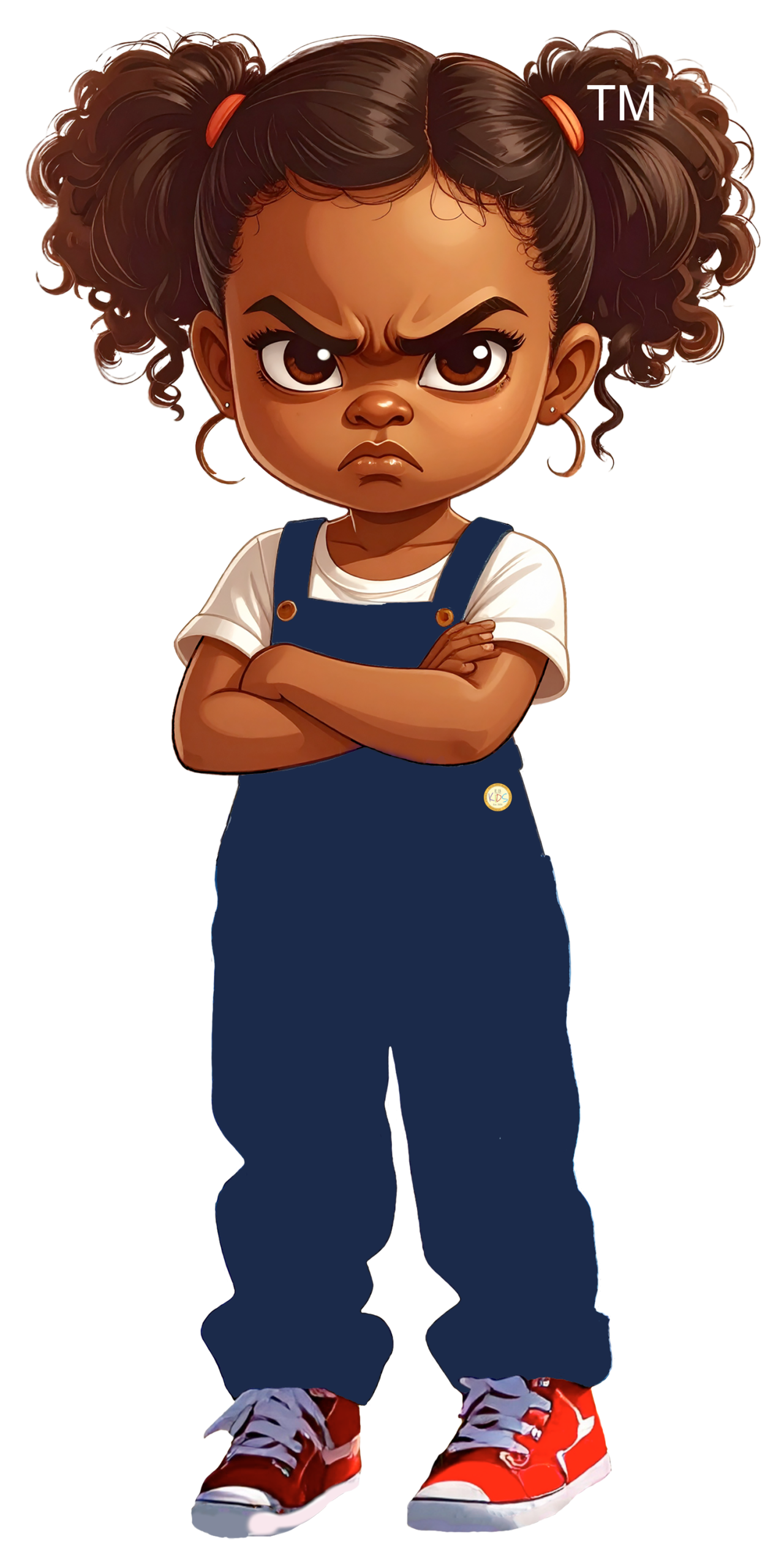 Hokkyoku Arashi™ full-body character illustration, arms crossed, wearing navy overalls and mismatched red sneakers. Copyright ©2026. Hokkyoku Arashi™ — All Rights Reserved. HokkyokuArashi.com